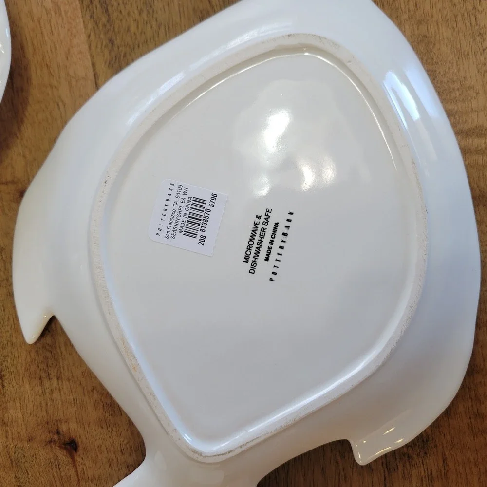 Set of 2 Pottery Barn Seashore Fish Plates  White Ceramic Textured